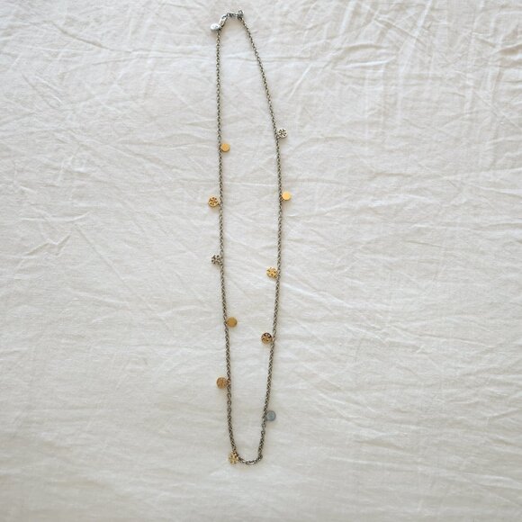 TORY BURCH Two-Tone Logo Charm Rosary Station Necklace - Picture 6 of 6